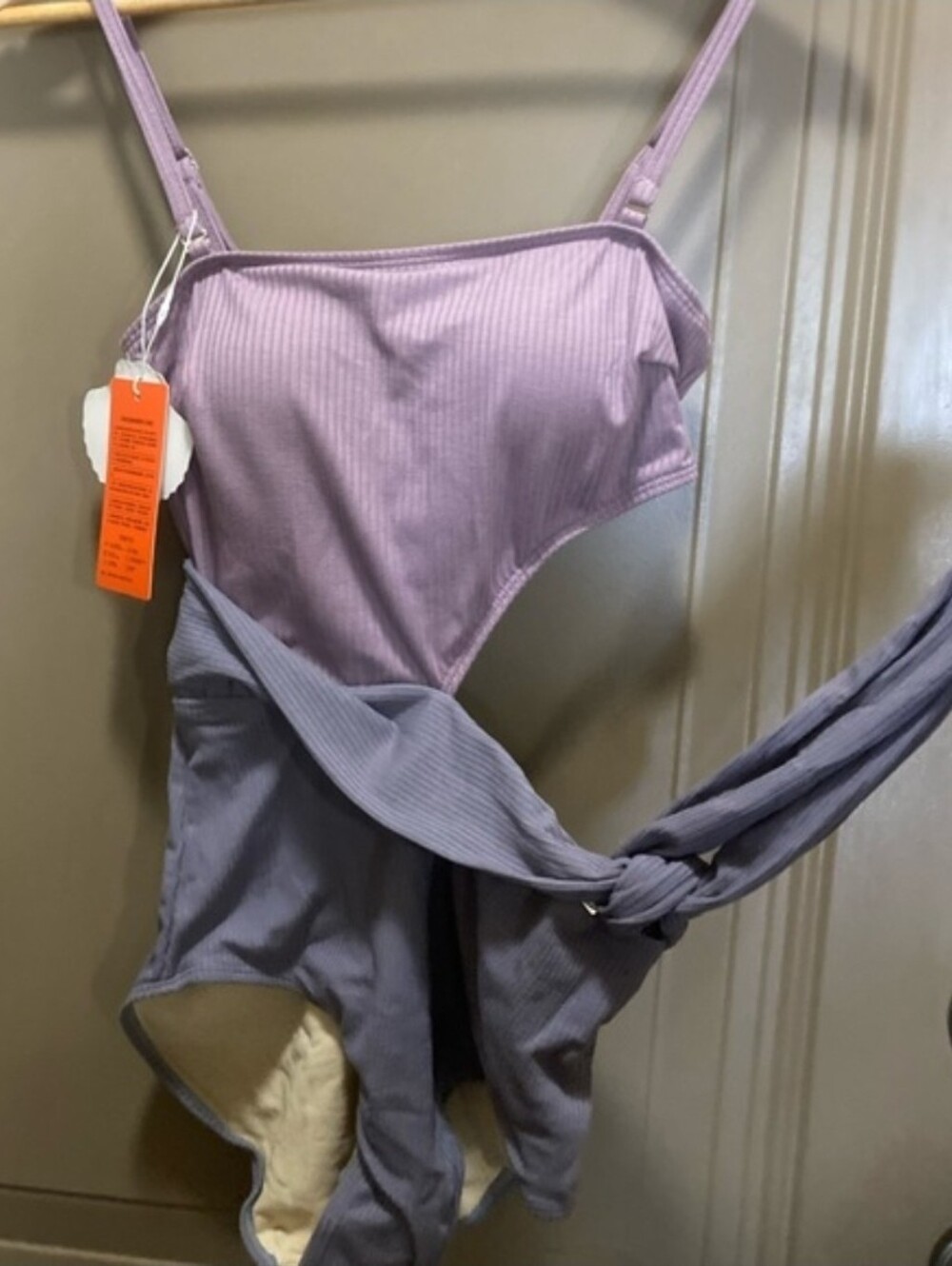 3 For $15 Ribbed One-Piece Swimsuit in Dusty Lavender M - Picture 11 of 11